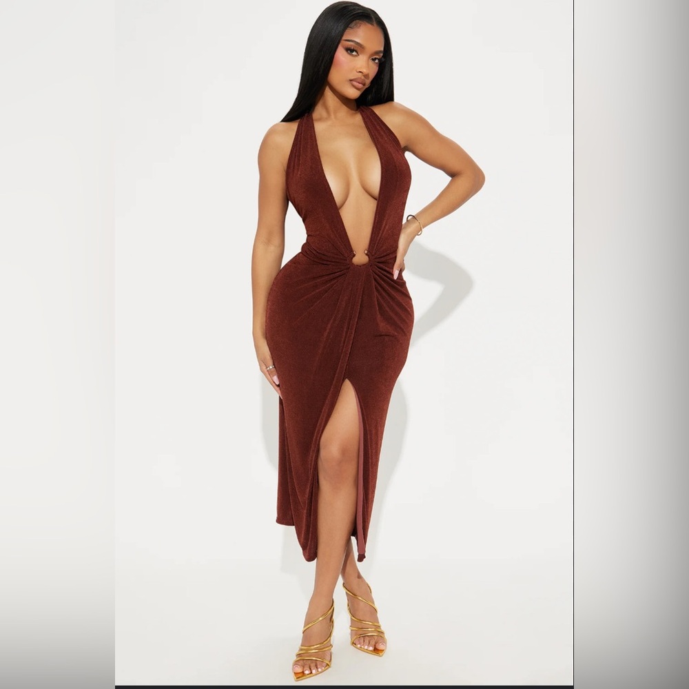 Elegant Brown Halter Dress
